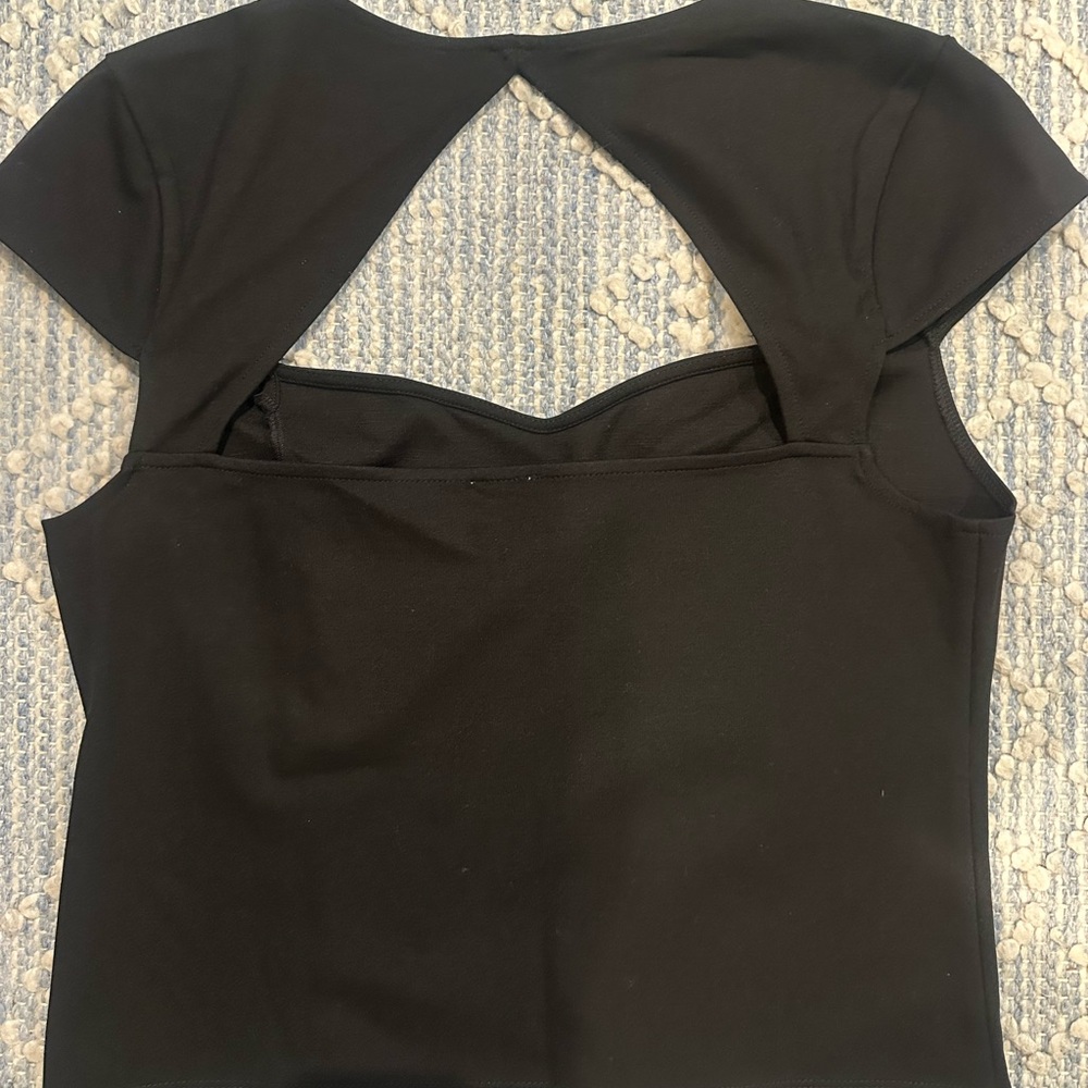 Maeve Black Square Neck Cap Sleeve Top - Picture 4 of 5